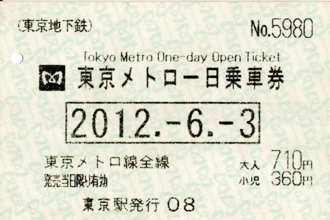 東京メトロ1日乗車券(2012.6.3)
